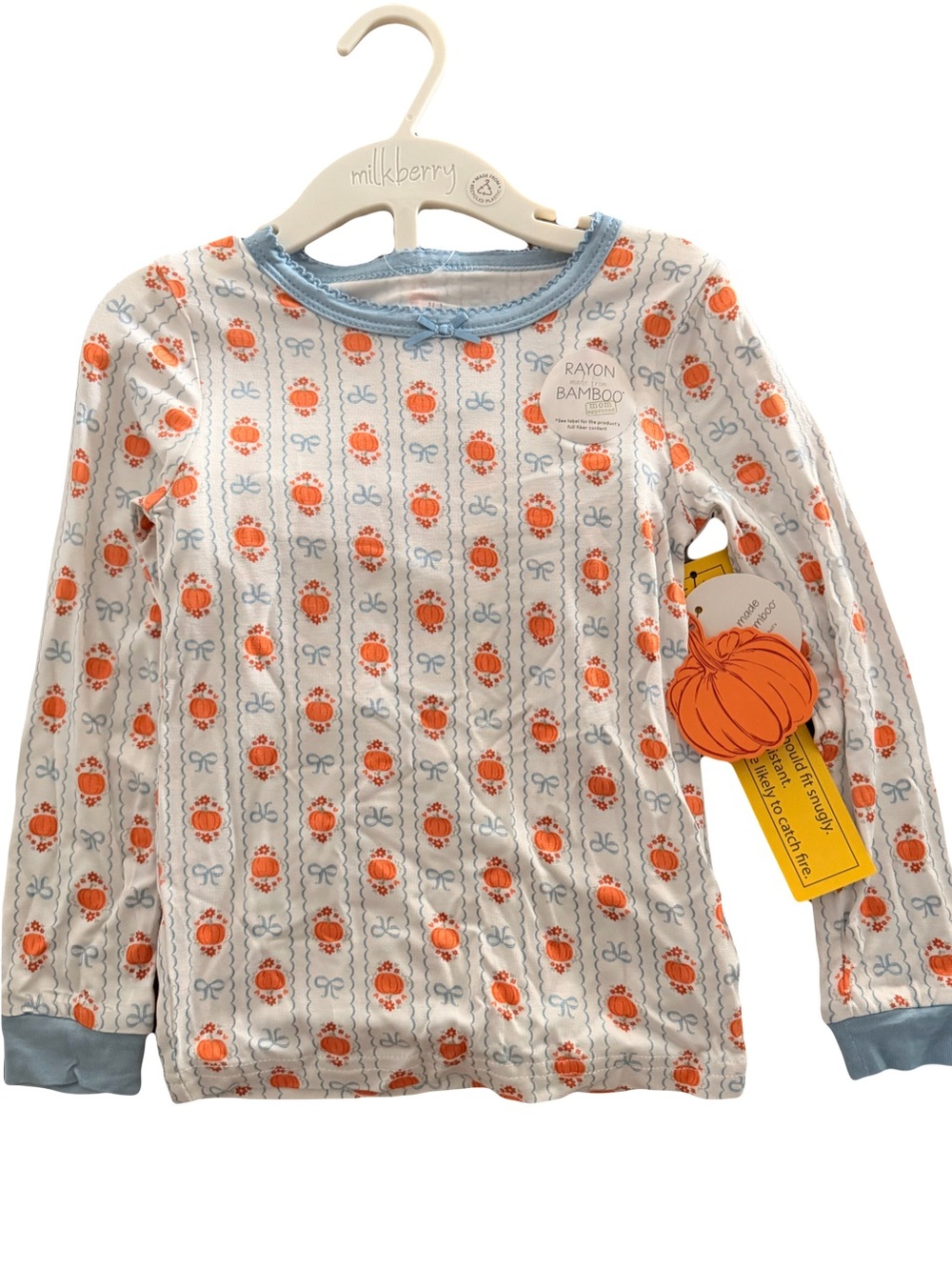 Long-Sleeve girls Kids pajamas size 4t - White with Orange Pumpkin fall Print